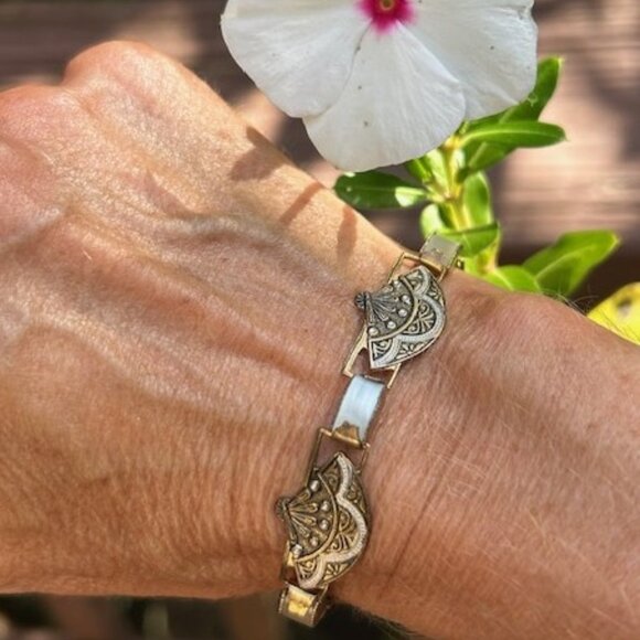 DAMASCENE SPAIN Fan MOP Copper Link BRACELET - Picture 1 of 10